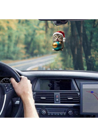 Ялинкова акрилова іграшка у вигляді симпатичного котика в новорічній шапці з ялинковою кулькою, підвіска на ключі, в машину No Brand (314813453)