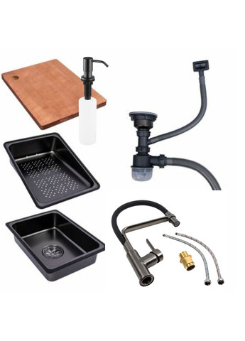 Комплект кухонної мийки HM 6845 NANO BLACK Kraft (369720155)