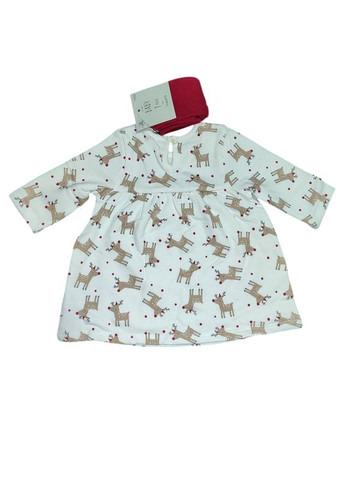 Біла комплект: тепла новорічна сукня з колготками на вік від 0 до 3 місяців (5.5 кг), George (338379337)