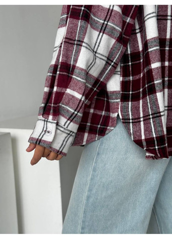 Бордовая повседневный, кэжуал рубашка в клетку No Brand с длинным рукавом