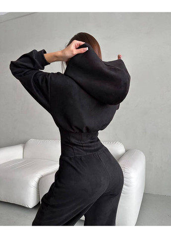 Теплий комбінезон жіночий талія з імітацією корсету замш на дайвінгу No Brand чорний