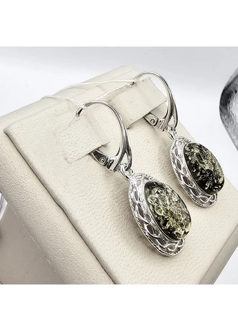 Серьги серебряные с зеленым янтарем 4,31 г No Brand (388671256)