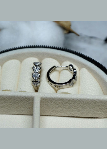 Сережки Сердечки з білим цирконом з медичного сплаву родій 16х5 мм No Brand (327430153)
