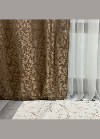 Комплект готові жакардові штори "Севілья" коричневого кольору з квітковим візерунком 2шт 1.5×2.7м. No Brand (331619136)