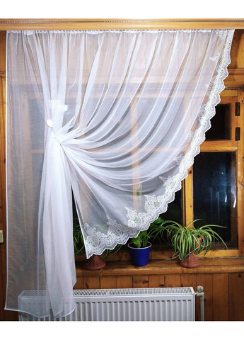 Готова коротка кухона фіранка Ажур бамбук вишивка ліва No Brand (372133809)