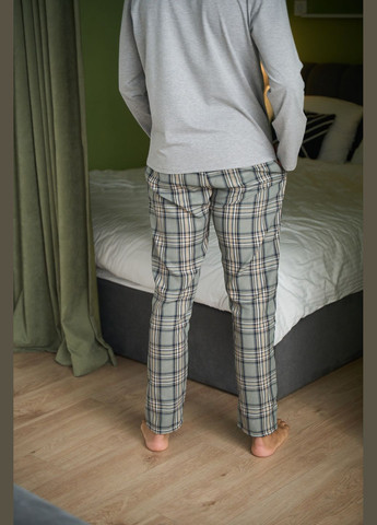 Штани чоловічі в клітинку для дому сірі Handy Wear comfort (284121582)