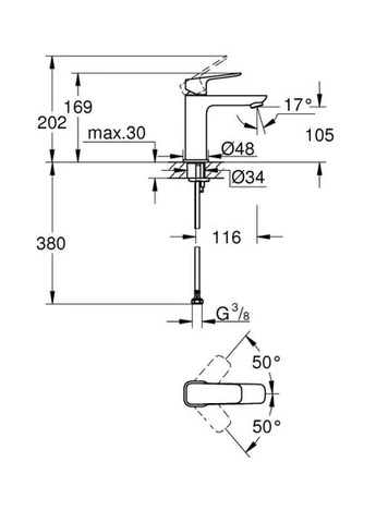 Змішувач для умивальника CUBEO, врізний Grohe (395661353)