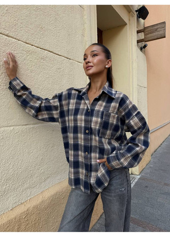 Синяя рубашка в клетку Vione с длинным рукавом