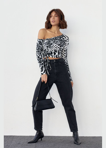 Леопардовый кроп-топ с открытым плечом Liton (296909128)
