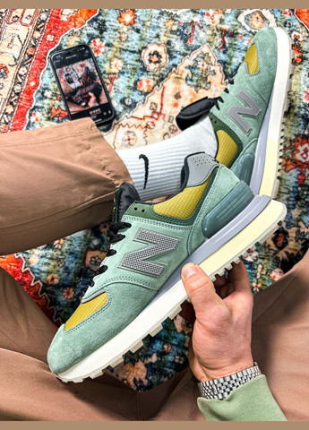 Зеленые демисезонные кроссовки мужские и женские stone island x new balance 574 legacy green | No Brand