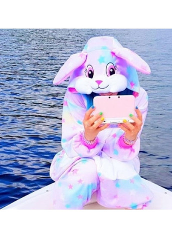 Кигуруми костюм пижама женский махровый застегивается на кнопках с капюшоном ушами (478512-Prob) Радужный заяц размер L Unbranded (305843429)