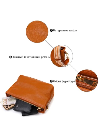 Кожаная сумка через плечо Vintage с основным отделением и карманами рыжая (sku_22139) No Brand (329853315)