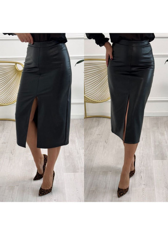 Черная праздничный, офисная, кэжуал однотонная юбка женская из екокожи Style Point