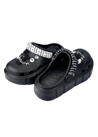 Кроксы женские с джибитсами на платформе черные 10520-1 Progres (318815587)