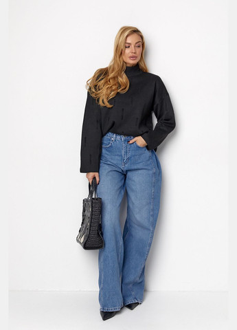 Черный демисезонный стильный свитер с рваным декором No Brand