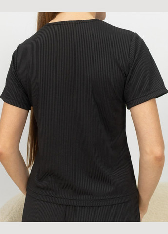 Черная всесезон пижама женская из рубчика футболка и штаны черный Maybel