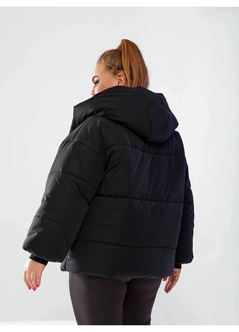 Черная зимняя куртка 033 оверсайз плащевка-велюр на бархати, синтепон 300, с напылением Україна