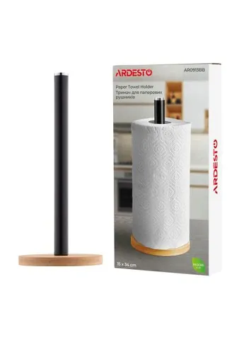 Держатель бумажных полотенец Midori 15х34см, метал, бамбук, чорний (AR0913BB) Ardesto Midori 15х34см, метал, бамбук, чорний (382786811)