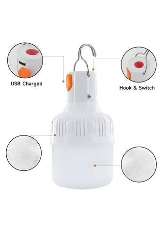 Перезаряжаемая USB LED лампа 60W повышенной яркости для кемпинга и аварийного освещения No Brand (369623695)