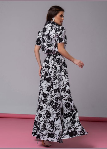 Черно-белое длинное платье-рубашка в цветочек No Brand с цветочным принтом