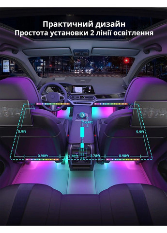 Светодиодная LED подсветка RGBIC, подсветка салона в автомобиле от прикуривателя, Bluetooth Govee (371763898)