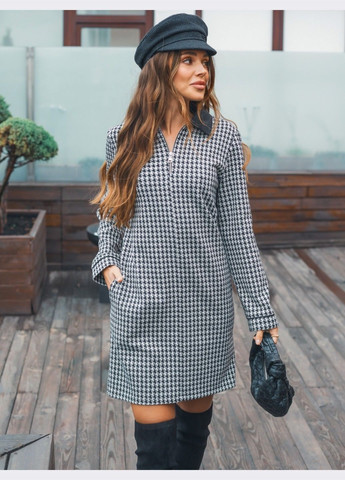 Чорна кежуал коротка сукня в чорну гусячу лапку Dressa з візерунком "гусяча лапка"