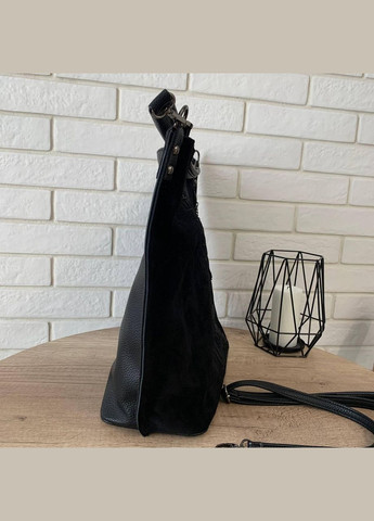 Велика жіноча замшева сумка формат А4 мішок рептилія чорна No Brand (334729769)