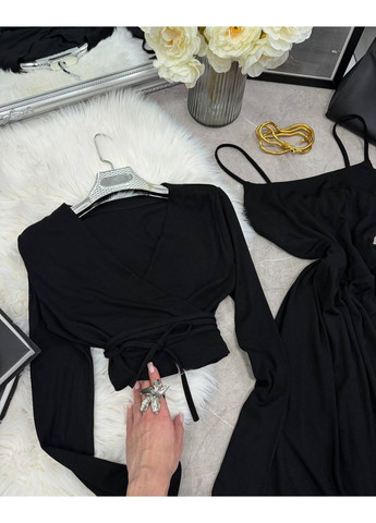 Чорна повсякденний, святковий жіночий комплект: сукня та кофта сукня-комбінація Avanti однотонна