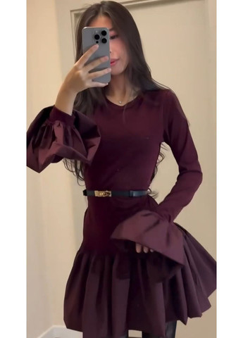 Бордова вечірня жіноча сукня міні з воланами MonCher