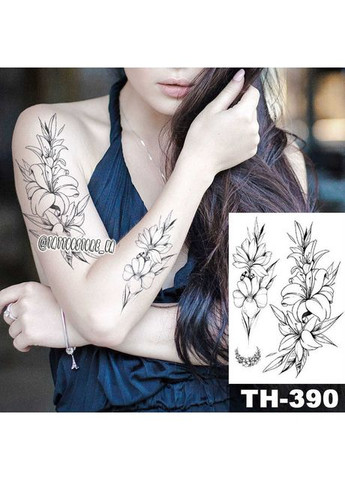 Тимчасове тату-набір Лілея чорна 21х15 см, Fine Line, контурні (TH390) Tattoo (366890970)