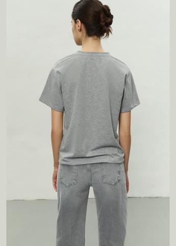 Комбінована літня футболка oversize сірий меланж 1005-22 Papaya