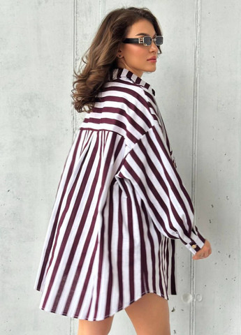 Бордовое повседневный платье-рубашка оверсайз с длинным рукавом рубашка Tik-Tak в полоску