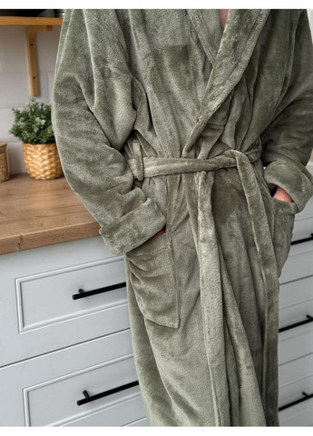 Мужской халат плюш с капюшоном, оливка - Oversize Lavender Dreams (368670433)