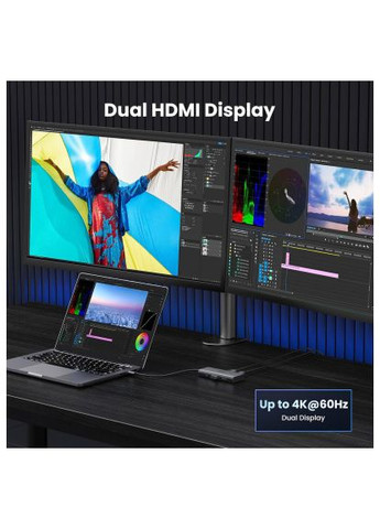 Концентратор USB3.1 Type-C to HDMIx2 4K60Hz (8k30Hz)/USB3.0x2/Type-C/PD 100W CM498 (15852) Ugreen USB3.1 Type-C to HDMIx2 4K60Hz (8k30Hz)/USB3.0x2/T (367592630)