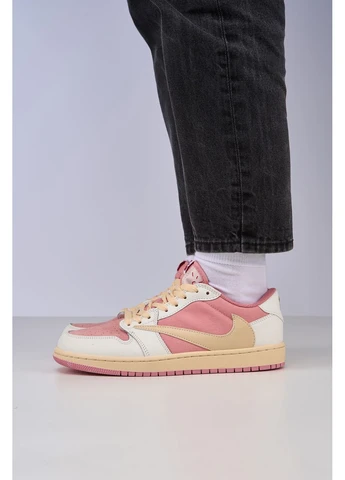 Білі літні кросівки nike travis scott x air jordan 1 low og white pink найк аір ретро No Brand