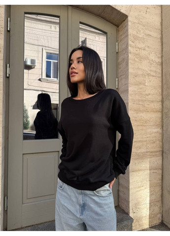 Чорний жіночий світшот оверсайз однотонний без декору (366422553)