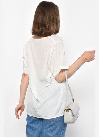 Біла блуза жіноча з коротким рукавом білого кольору з баскою Let's Shop