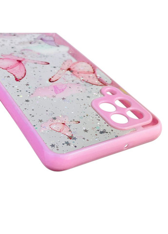 Чехол для Galaxy A22 4G (SM-A225F) с блёстками с бабочками на самсунг а22 4г розовый Samsung (366389145)