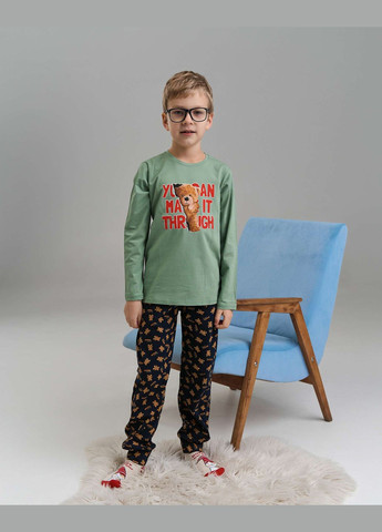 Оливкова (хакі) піжама зі штанами в дрібний принт для хлопчика Tom John