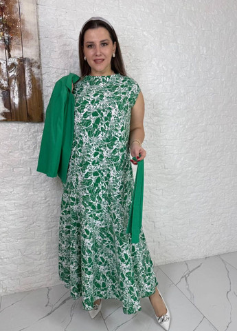 Женский комплект с платьем из софта и льняным жакетом с поясом Україна (325701914)