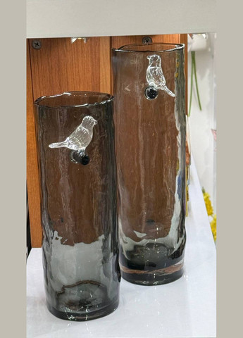 Ваза скляна з фігуркою Пташка, D9.5*27см, прозорий сірий BonaDi (344449015)