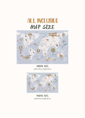 Виниловая интерьерная на стену "Карта мира на украинском языке с воздушными шарами" Кавун наклейка (316189912)