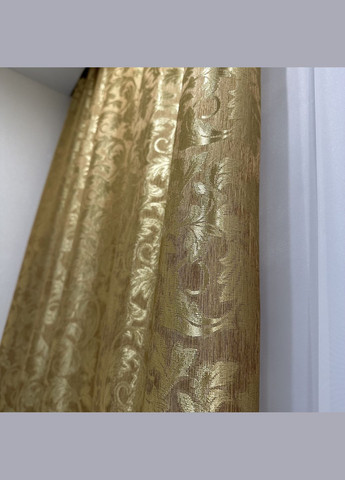 Комплект готовых жаккардовых штор "Севилья" золотистого цвета с цветочным узором 2шт 1.5×2.7м. No Brand (331619149)
