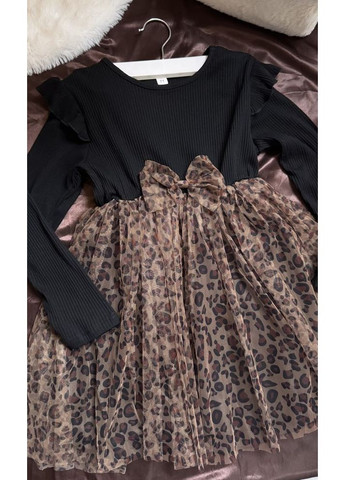 Комбінована стильна сукня для дівчинки чорний верх леопардовий низ 10979 No Brand (370144130)