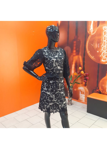 Чорна сукня мереживна підкладка віскоза рукав 3/4 блискавка 44 чорна No Brand