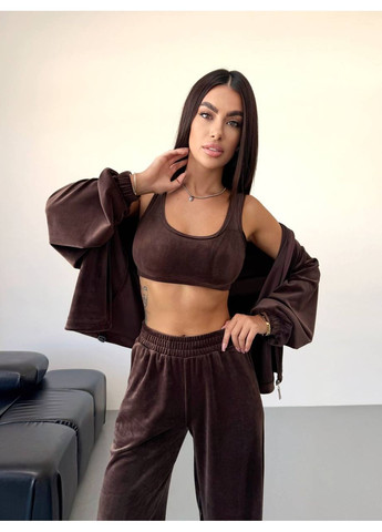 Жіночий велюровий костюм: кофта, топ та штани-палаццо MonCher (353848566)