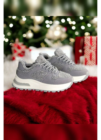 Женские серые кроссовки зимние с мехом тедди тёплые на шнуровке с белой подошвой Viki кросівки серые зима (369339864)