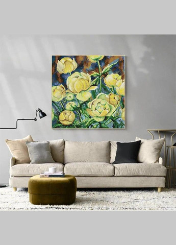 Набор для вышивания по нанесённой на канву схеме "Oil Painting Camellias". AIDA 14CT printed 37*37 см Joy Sunday (313613356)