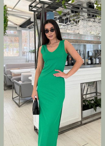 Зеленое повседневный, кэжуал элегантное базовое платье меди INNOE однотонное