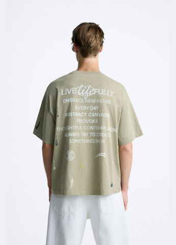 Хаки (оливковая) футболка Zara 1165/304 Oyster-white